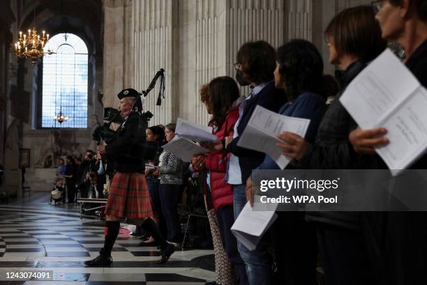 Piper performs during a service of prayer and reflection, following the passing of Britain's Queen Elizabeth, at St Paul's Cathedral on September 9,...