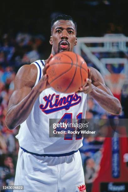 Anthony Frederick of the Sacramento Kings prepares to shoot a free throw during a game circa 1990 at the Arco Arena in Sacramento, California. NOTE...