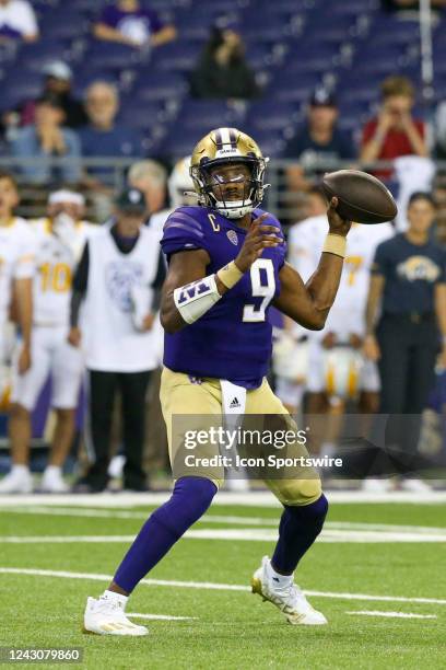 Washington Michael Penix Jr during a college football game between the Washington Huskies and the Kent State Golden Flashers on September 3, 2022 at...