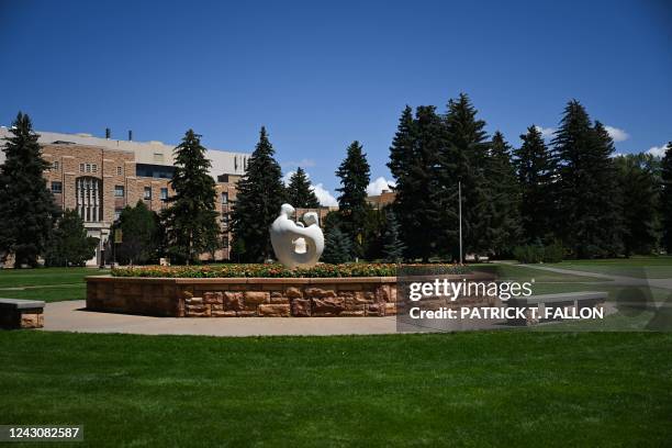 The University Family statue, by artist Robert Russin, stands on the University of Wyoming campus in Laramie, Wyoming, on August 13, 2022. - Nearly...
