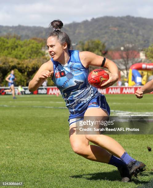Emma Kearney of the Kangaroos during the 2022 S7 AFLW Round 03 match between the Adelaide Crows and the North Melbourne Kangaroos at Unley Oval on...