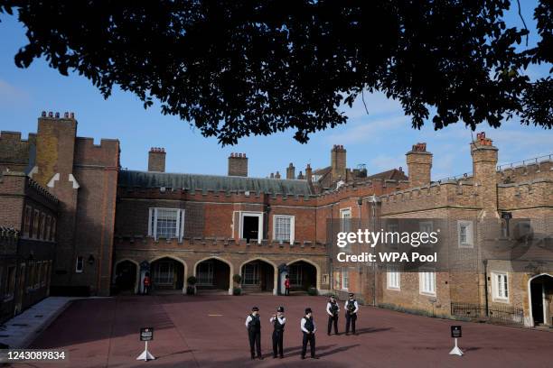 Police officers stand guard at St James's Palace ahead of the proclamation of King Charles III on September 10, 2022 in London, United Kingdom. His...