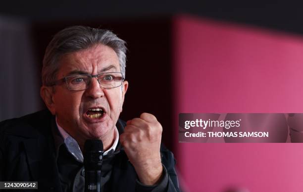 Leader of French left-wing coalition Nouvelle Union Populaire Ecologique et Sociale and of leftist La France Insoumise party Jean-Luc Melenchon...