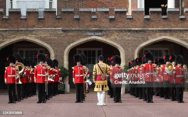 The Band of the Coldstream Guards perform during the proclamation ceremony for the new King Charles III at St James's Palace in London, United...