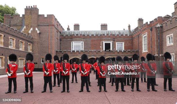 The Band of the Coldstream Guards perform during the proclamation ceremony for the new King Charles III at St James's Palace in London, United...