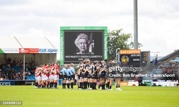 Both teams line up to pay there respects to Her Majesty Queen Elizabeth II, who died away at Balmoral Castle on September 8 during the Gallagher...
