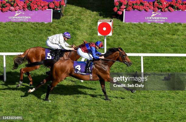 Dublin , Ireland - 10 September 2022; Luxembourg, with Ryan Moore up, cross the line to win the Royal Bahrain Irish Champion Stakes on day one of the...