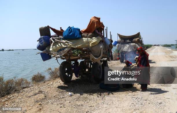 Flood victims are moving to a safer place from Jhangara and bajara village of Sehwan Sindh province according to the disaster management authorities...