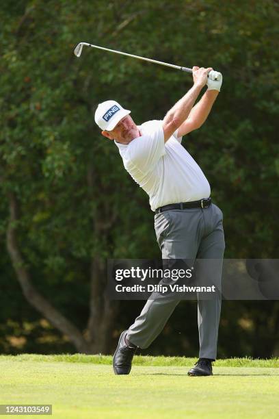 Jeff Maggert tees off on the fourth hole during the second round of the Ascension Charity Classic at Norwood Hills Country Club on September 10, 2022...