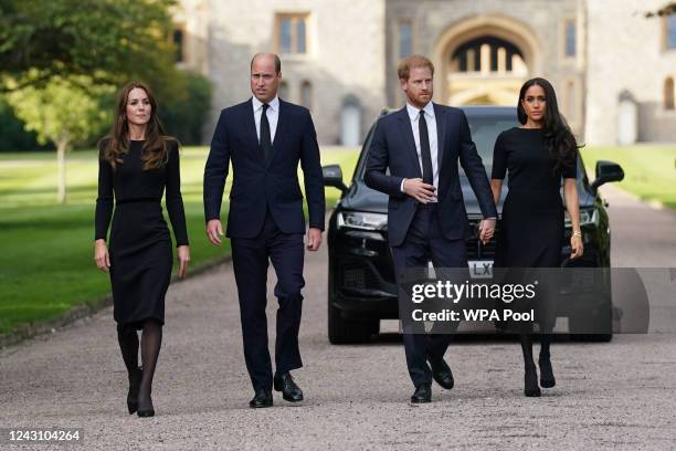 Catherine, Princess of Wales, Prince William, Prince of Wales, Prince Harry, Duke of Sussex and Meghan, Duchess of Sussex on the long Walk at Windsor...