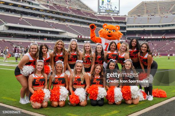 Sam Houston State Bearkats cheerleaders pose before the game between the Sam Houston State University Bearkats and the Texas A&M Aggies on September...