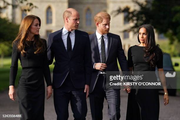 Britain's Catherine, Princess of Wales, Britain's Prince William, Prince of Wales, Britain's Prince Harry, Duke of Sussex, and Meghan, Duchess of...