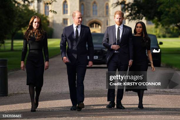 Britain's Catherine, Princess of Wales, Britain's Prince William, Prince of Wales, Britain's Prince Harry, Duke of Sussex, and Meghan, Duchess of...