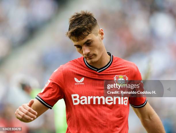 Patrik Schick of Bayer Leverkusen looks dejected during the Bundesliga match between Hertha BSC and Bayer 04 Leverkusen at Olympiastadion on...