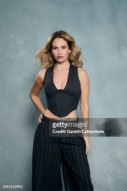 Lily James of "What's Love Got to Do with It?" poses in the Getty Images Portrait Studio Presented by IMDb and IMDbPro at Bisha Hotel & Residences on...