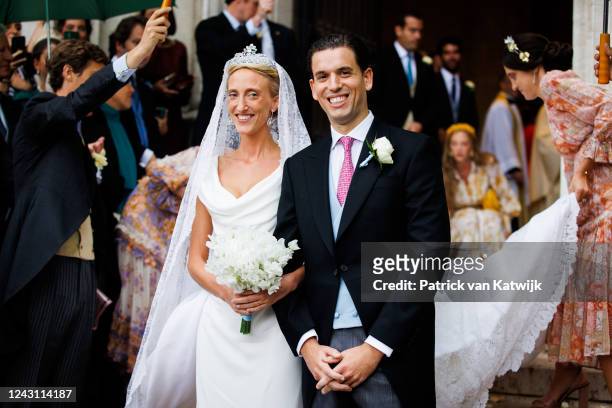 Princess Maria-Laura and William Isvy leave the Cathedral of St. Michael and St. Gudula after their wedding on September 10, 2022 in Brussels,...