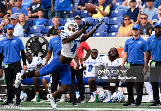 Memphis Tigers wide receiver Javon Ivory cannot catch up to a pass during the Memphis Tigers game versus the Naval Academy Midshipmen on September...