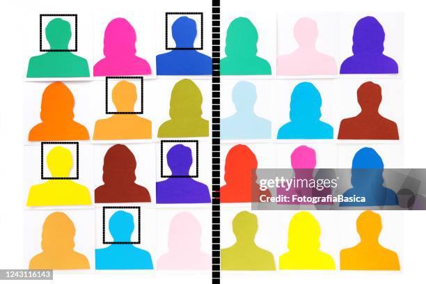 divided facially recognized men - looking at multiple monitors stock illustrations