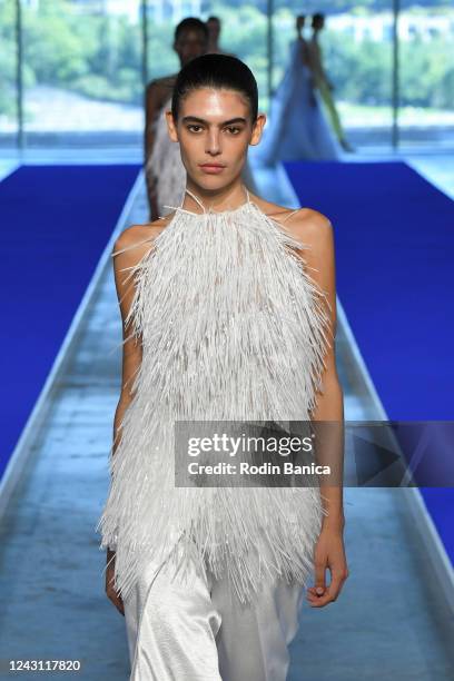 Model walks the runway at the Jason Wu - Spring 2023 fashion show at The Seaport, Pier 17 on September 10th, 2022 in New York City, New York.