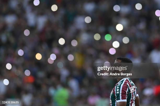 Jhon Arias of Fluminense looks on during a match between Fluminense and Fortaleza as part of Brasileirao 2022 at Maracana Stadium on September 10,...