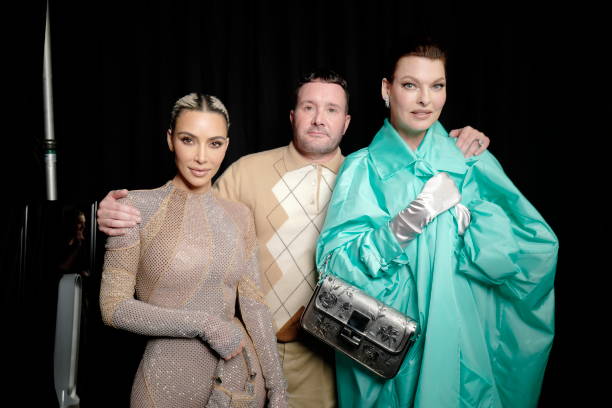 Kim Kardashian, Kim Jones and Linda Evangalista at the Front Row of the Fendi Spring 2023 fashion show at the Hammerstein Ballroom on September 9th,...
