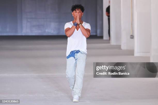 Designer Prabal Gurung walks the runway at the Prabal Gurung fashion show at the United Nations Plaza on September 10 in New York, New York.