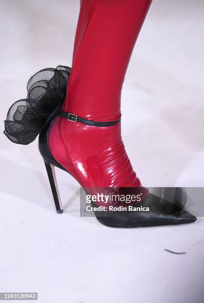 Shoe detail at the Prabal Gurung fashion show at the United Nations Plaza on September 10 in New York, New York.