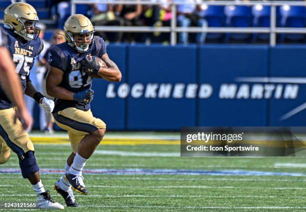 Navy Midshipmen wide receiver Jackson Boyer makes a pass reception during the Memphis Tigers game versus the Naval Academy Midshipmen on September...