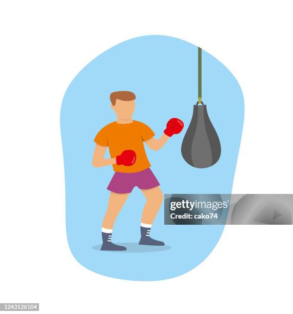 boxer is training with a punching bag - boxer training stock illustrations