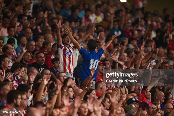 Atletico supporters during La Liga match between Atletico de Madrid and RC Celta de Vigo at Civitas Metropolitano on September 10, 2022 in Madrid,...