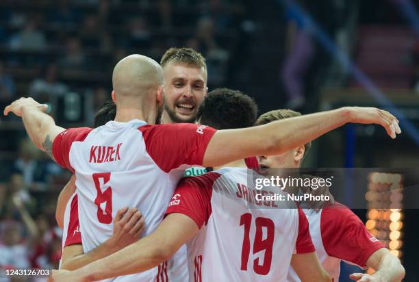 Mateusz Bieniek during the FIVB Volleyball World Men's Championship match between Poland v Brazil, in Katowice, Poland, on September 10, 2022.