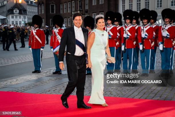 Princess Alexia of Greece and Denmark and Carlos Morales Quintana arrive at the Danish Royal Theatre in Copenhagen to attend the 50th anniversary of...
