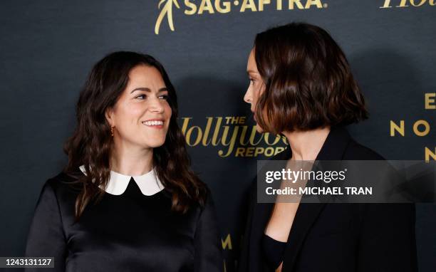 Comedian Abbi Jacobson and South African actress Jodi Balfour arrive for the "Emmy Nominees Night" event hosted by the Hollywood Reporter and...
