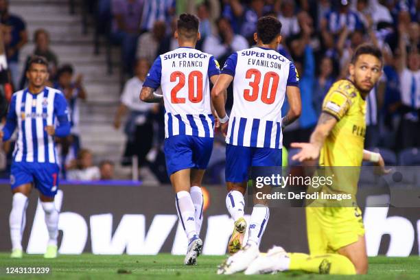 Andre Franco of FC Porto celebrates after scoring his team's third goal during the Liga Portugal Bwin match between FC Porto and GD Chaves at Estadio...