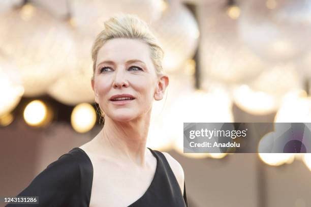 Cate Blanchette poses on the red carpet during the closing ceremony of the 79th Venice International Film Festival in Venice, Italy on September 10,...
