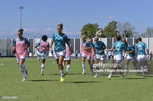 Juventus players during the Women Serie A match between Juventus and FC Internazionale at Juventus Center Vinovo on September 11, 2022 in Vinovo,...