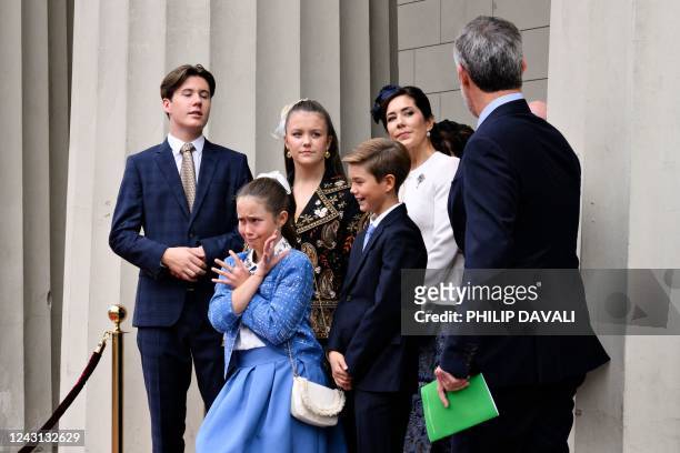 Crown Prince Frederik and Crown Princess Mary and their children Prince Christian, Princess Isabella, Prince Vincent and Princess Josephine react...