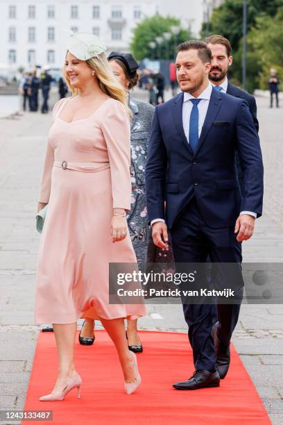 September 11: Princess Theodora of Greece and Samuel Kumar arrive at the Royal yaught Dannebrog for a lunch during the 50 years anniversary of Her...