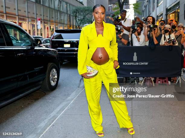 Andrea Pitter is seen outside of the Annual Fashion Media Awards at The Rainbow Room on September 10, 2022 in New York City.