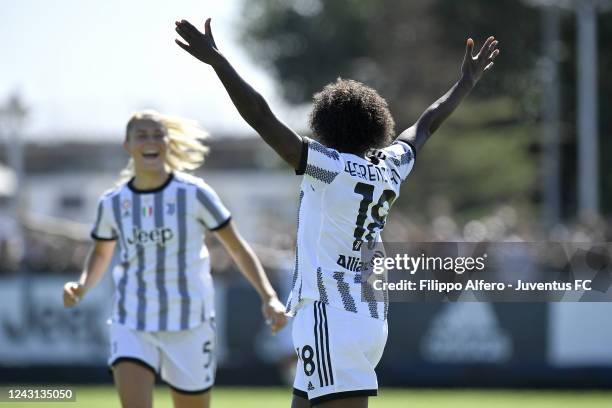 Lineth Beerensteyn of Juventus celebrates with Amanda Nilden after scoring a goal during the Women Serie A match between Juventus and FC...