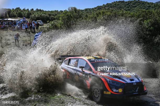 Belgian driver Thierry Neuville and his Belgian co-driver Martijn Wydaeghe drive their Hyundai i20 N Rally 1 Hybrid at the special stage 26km between...