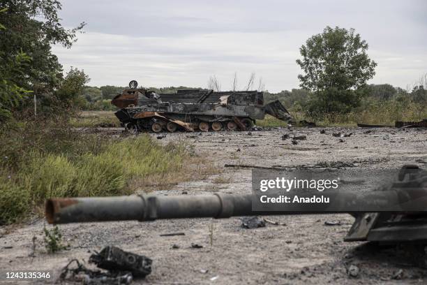 Wrecked tanks are seen after Ukrainian army liberated the town of Balakliya in the southeastern Kharkiv oblast, Ukraine, on September 11, 2022.