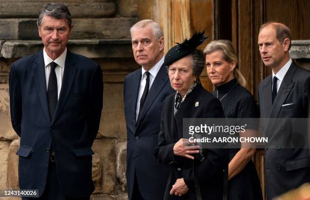 Vice Admiral Timothy Laurence Britain's Prince Andrew, Duke of York , Britain's Princess Anne, Princess Royal , Britain's Sophie, Countess of Wessex...