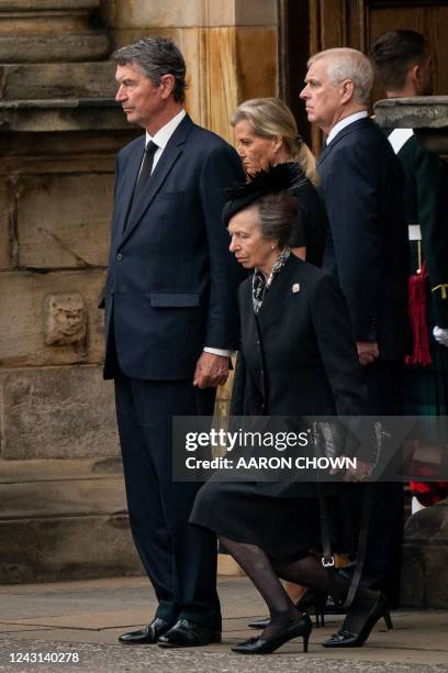 Vice Admiral Timothy Laurence , Britain's Sophie, Countess of Wessex and Britain's Prince Andrew, Duke of York stands as Britain's Princess Anne, the...