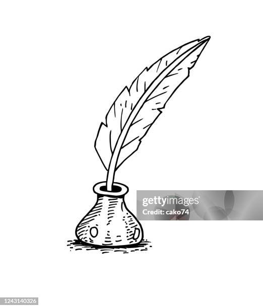 ilustrações de stock, clip art, desenhos animados e ícones de feather pen and ink bottle - poeta