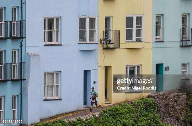 Athletes compete in the run section of IRONMAN Wales on September 11, 2022 in Tenby, United Kingdom.