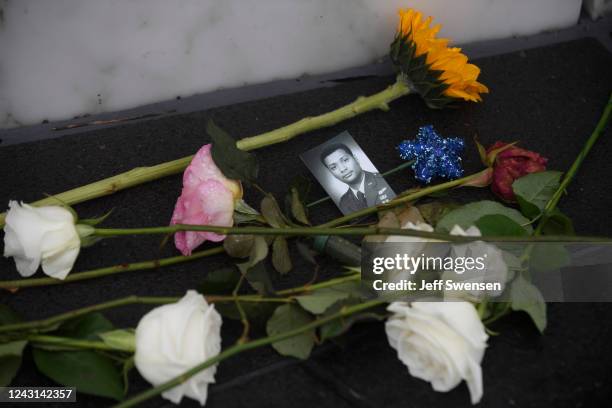 Photo of First Officer Leroy Homer with flowers at his stone at the Wall of Names at the Flight 93 National Memorial during a ceremony commemorating...