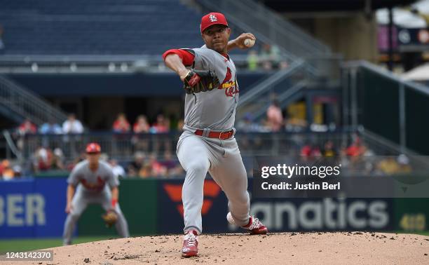 Jose Quintana of the St. Louis Cardinals delivers a pitch in the first inning during the game against the Pittsburgh Pirates at PNC Park on September...