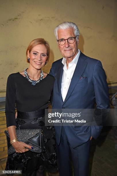 Sky du Mont and his partner Julia Schütze during the "Mamma Mia - Das Musical" premiere at Stage Theater Neue Flora on September 11, 2022 in Hamburg,...