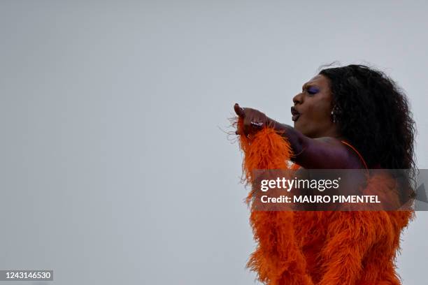 Brazilian singer Liniker performs on the Sunset stage of the Rock in Rio music festival at the Rio 2016 Olympic Park in Rio de Janeiro, Brazil, on...